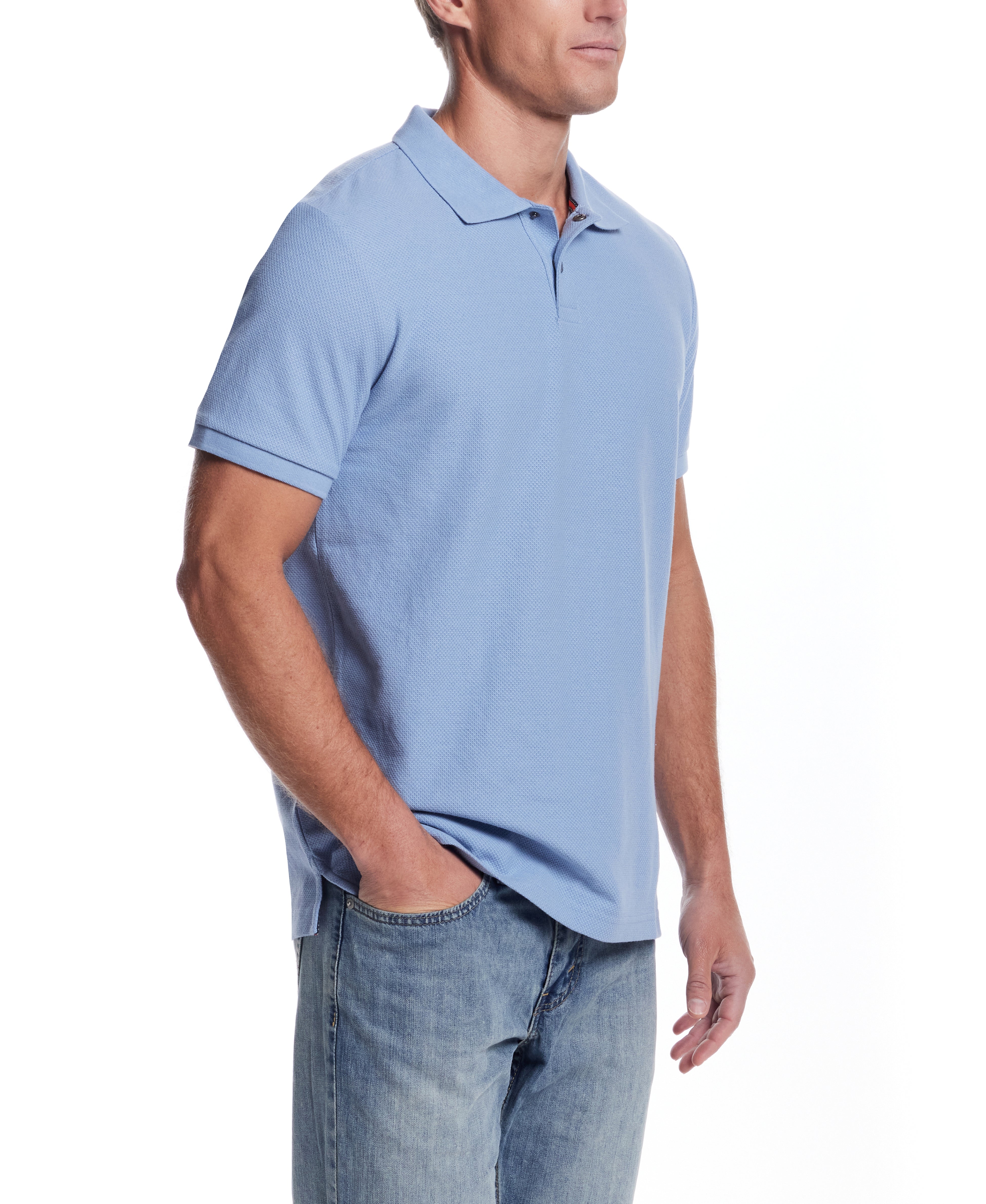 Short Sleeve Honeycomb Pique Polo Shirt in Fjord Blue