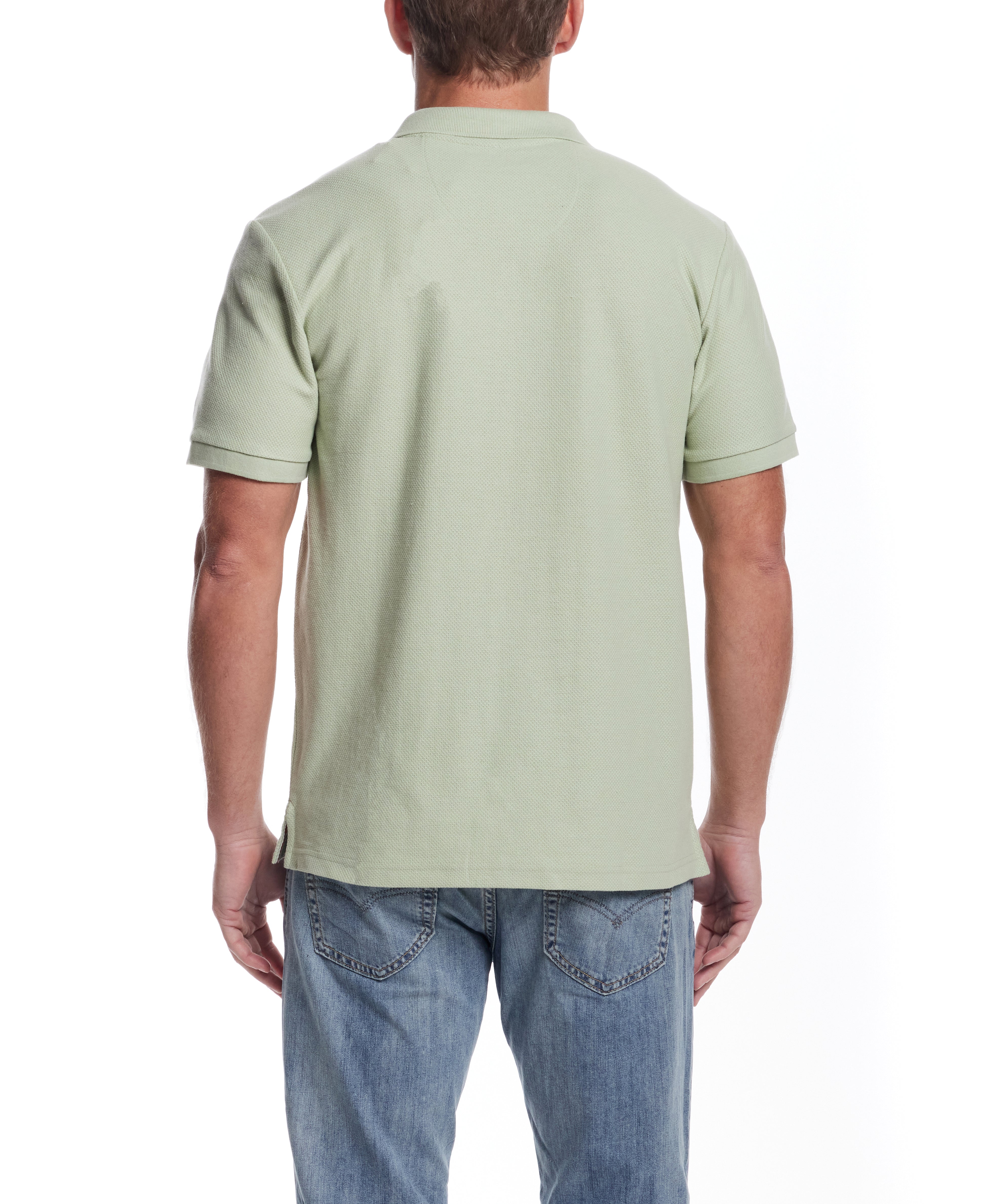 Short Sleeve Honeycomb Pique Polo Shirt in Light Green