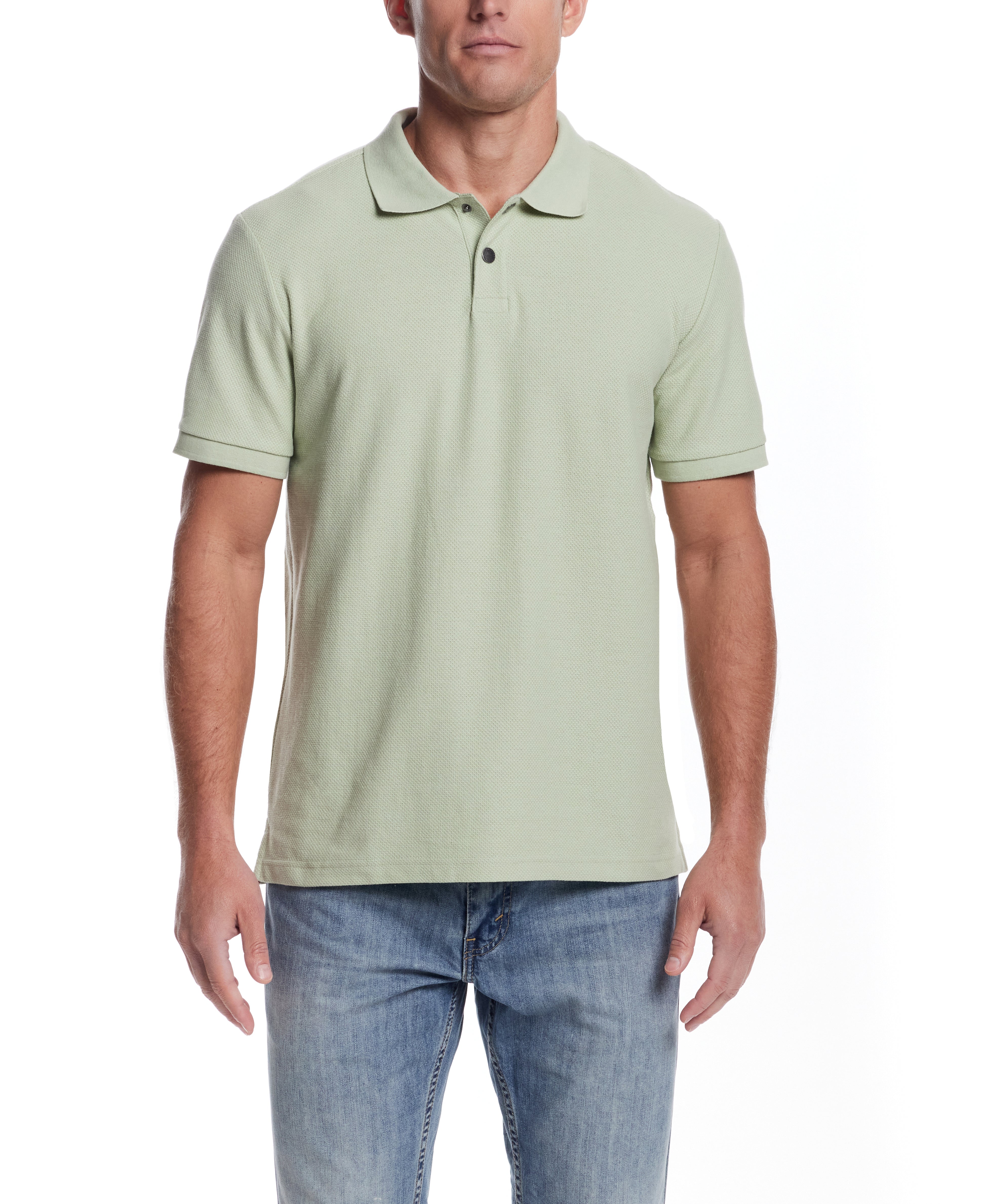 Short Sleeve Honeycomb Pique Polo Shirt in Light Green