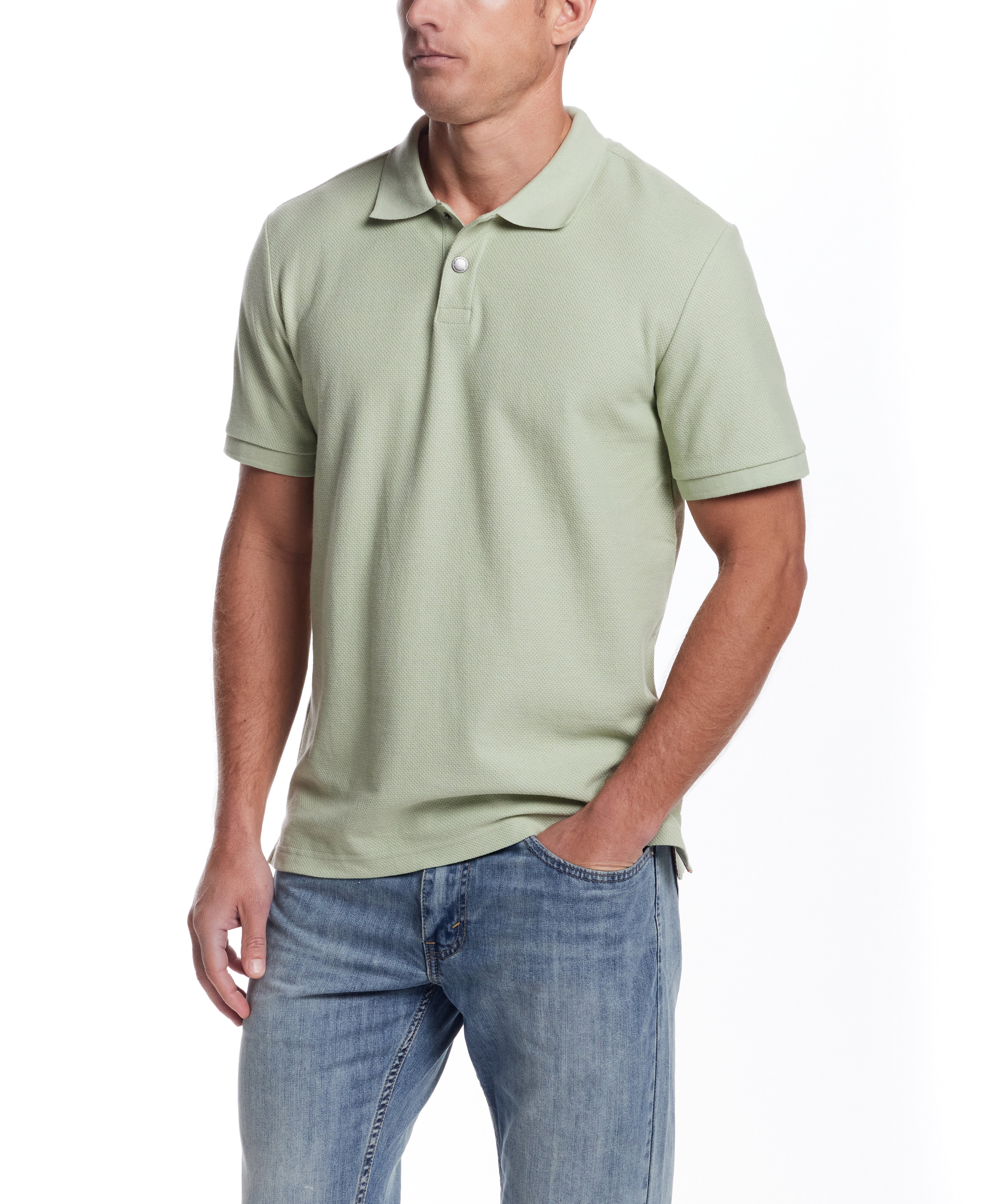 Short Sleeve Honeycomb Pique Polo Shirt in Light Green