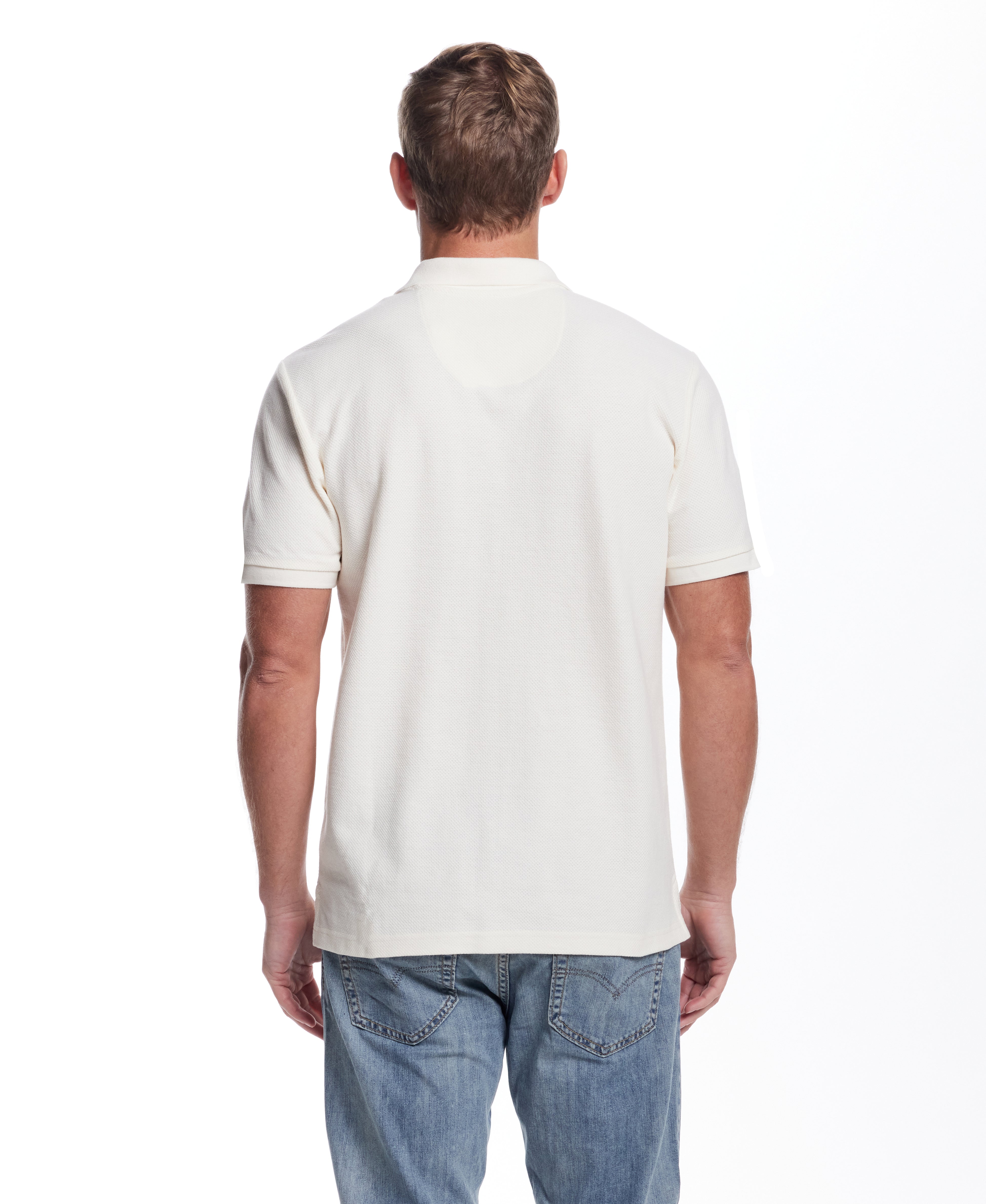 Short Sleeve Honeycomb Pique Polo Shirt in Ivory