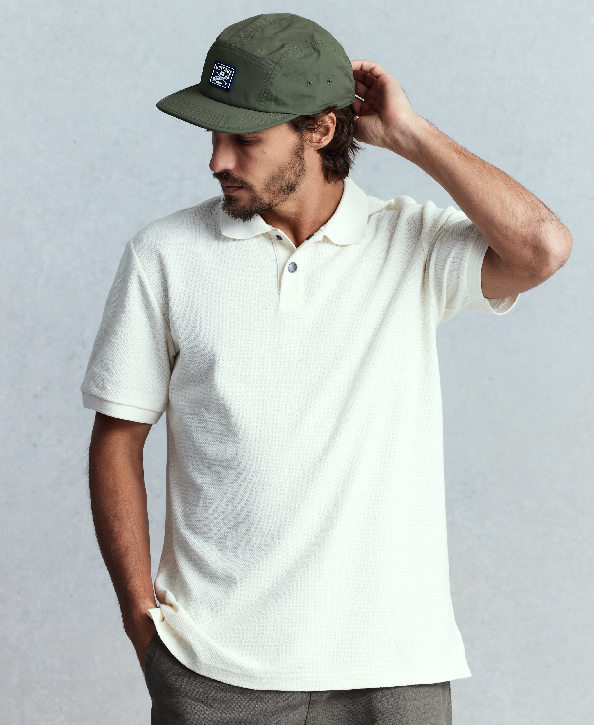 Short Sleeve Honeycomb Pique Polo Shirt in Ivory