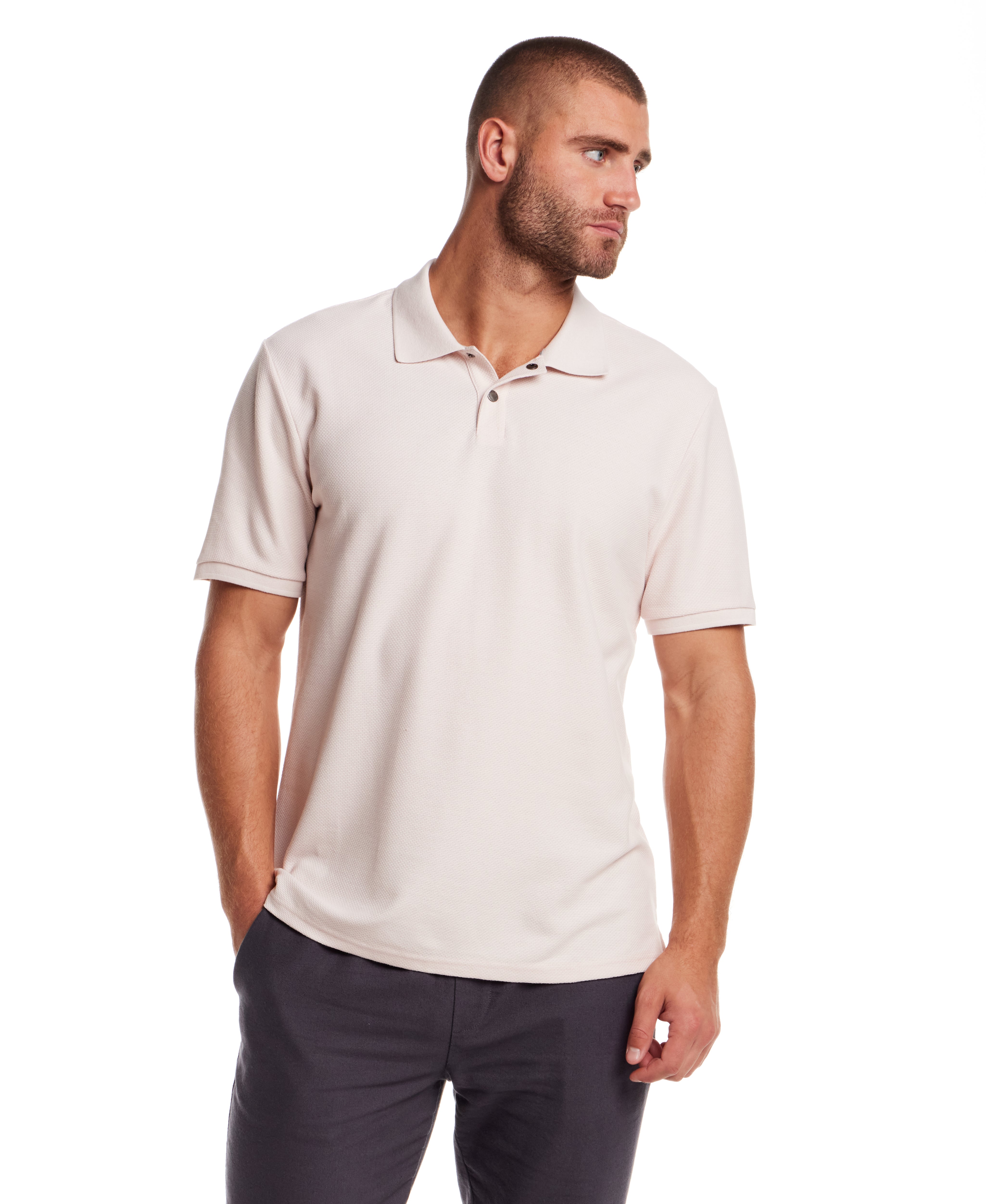 Short Sleeve Honeycomb Pique Polo Shirt in Pink