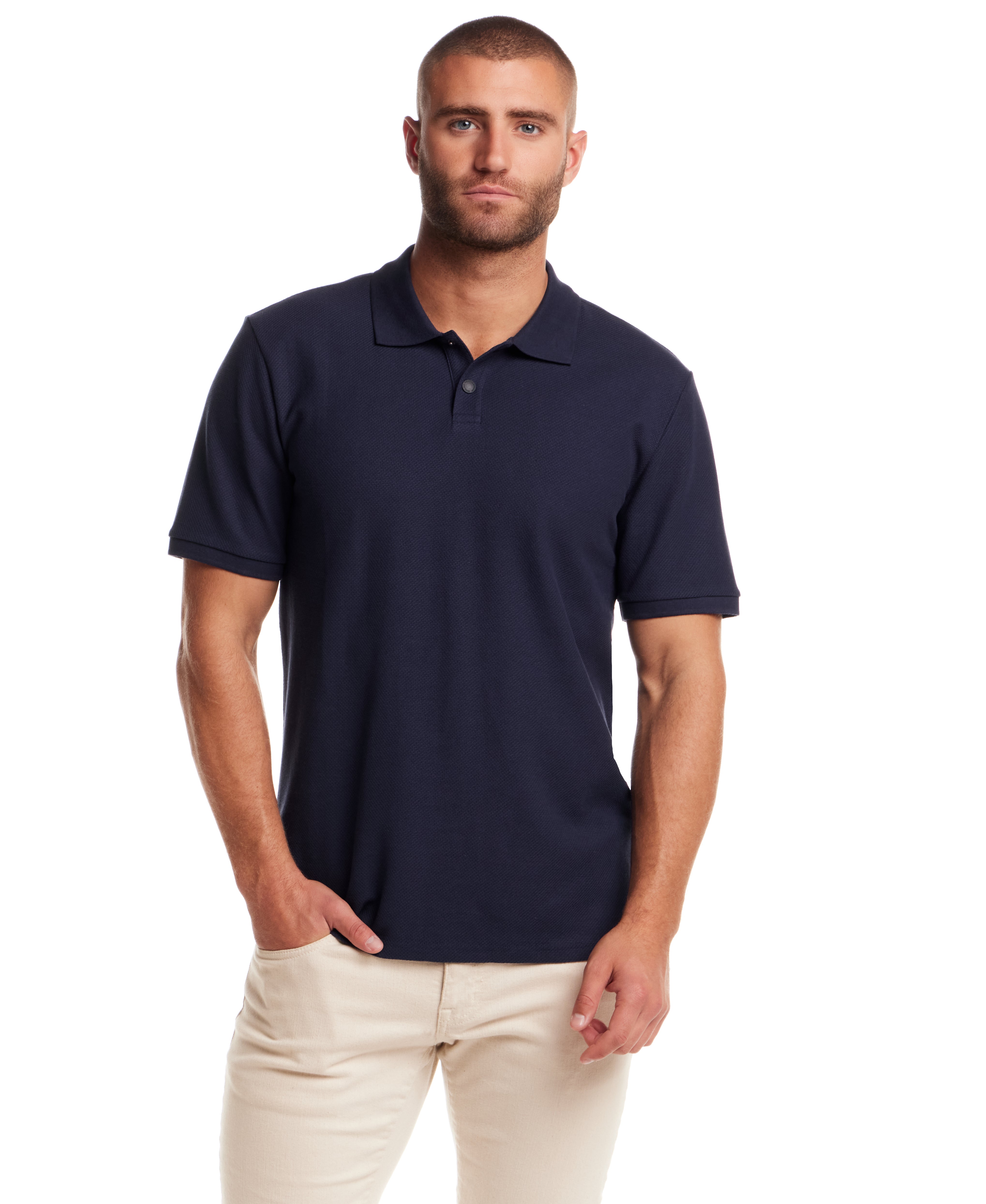 Short Sleeve Honeycomb Pique Polo Shirt in Peacoat