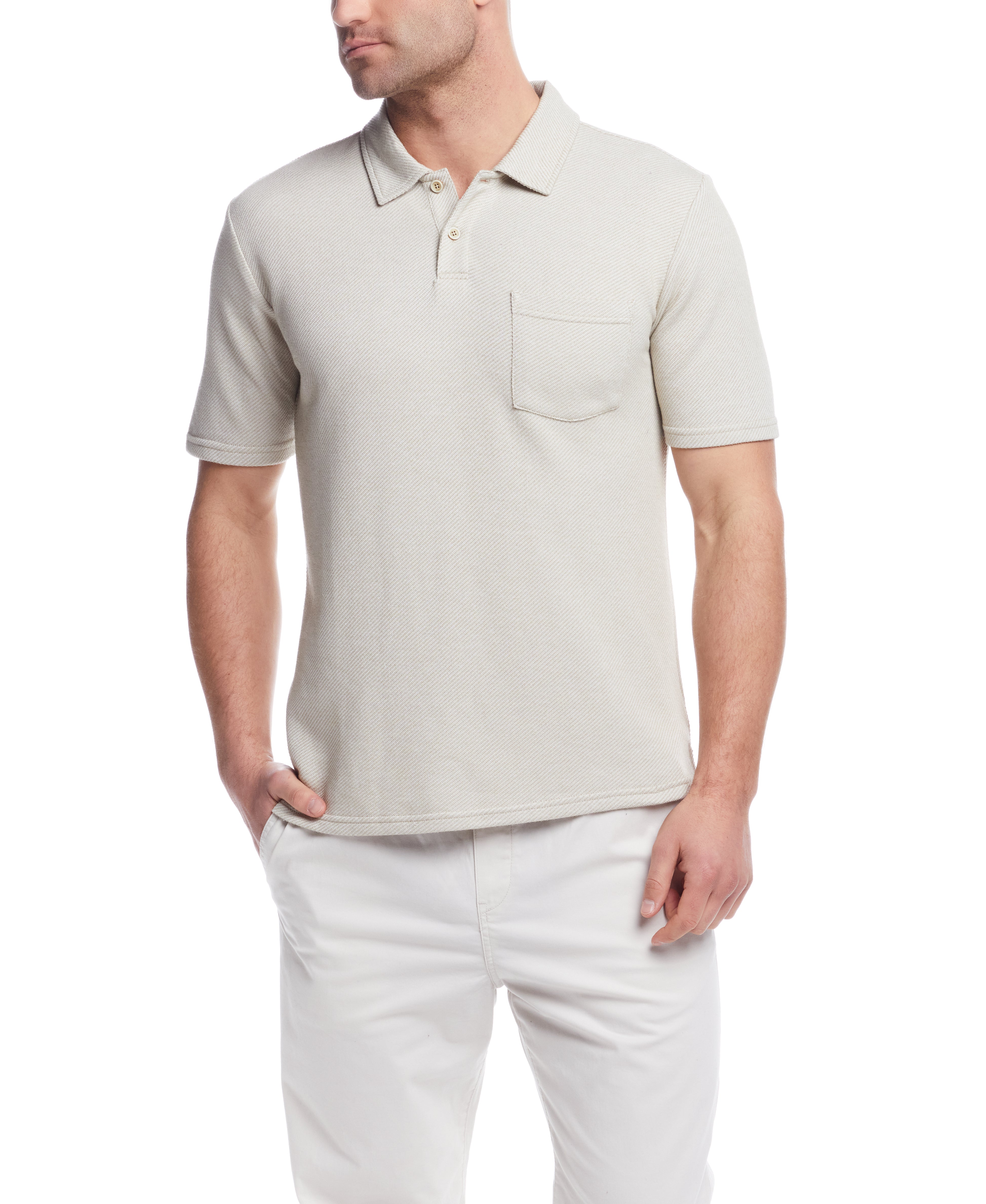 Short Sleeve Twill Polo in Natural