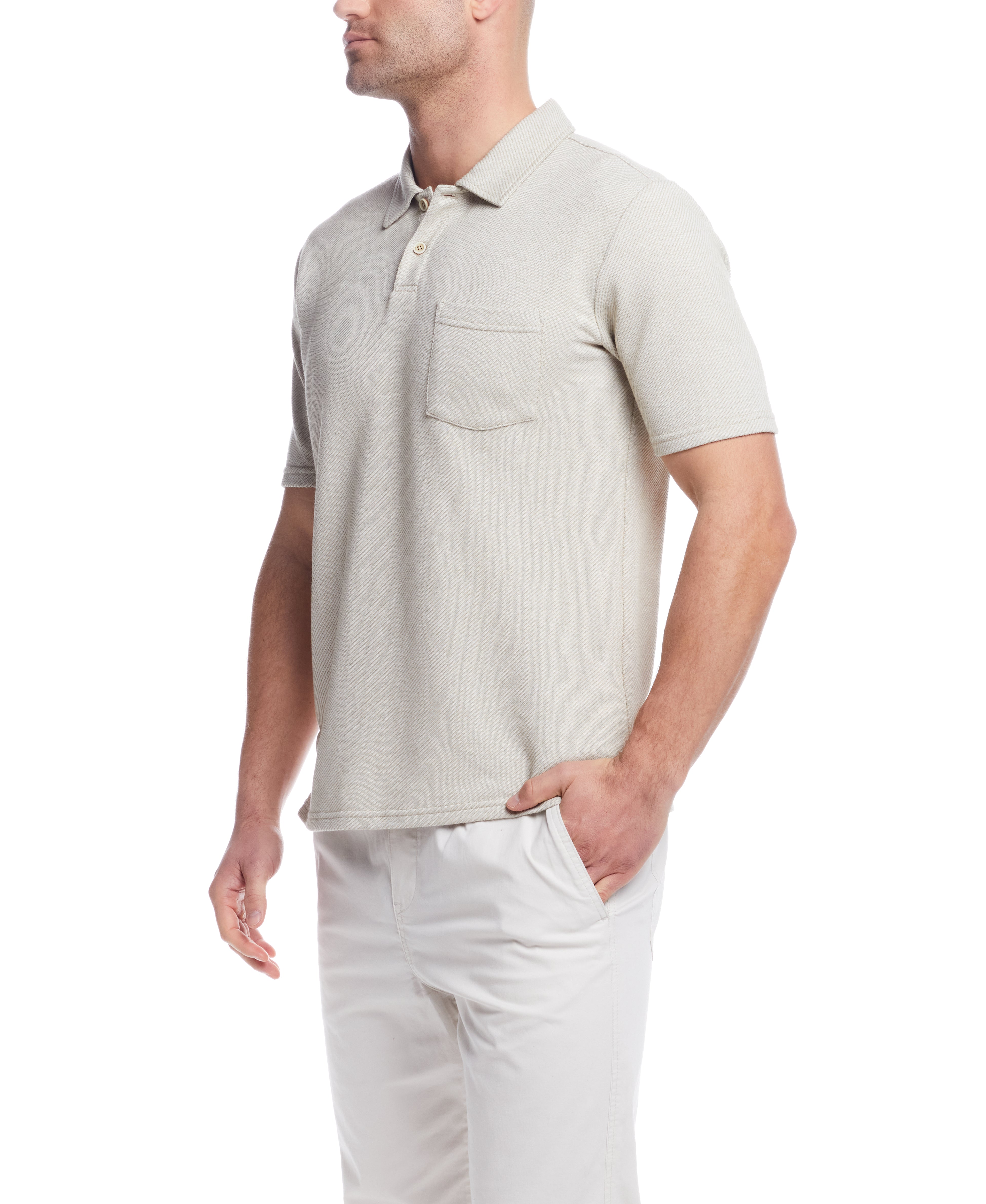 Short Sleeve Twill Polo in Natural