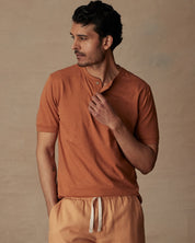 Short Sleeve Melange Henley In Adobe