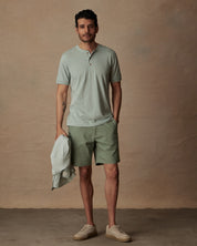 Short Sleeve Melange Henley in Sea Mist Heather