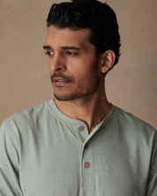 Short Sleeve Melange Henley in Sea Mist Heather