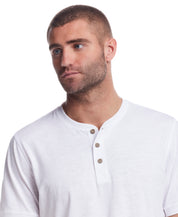 Short Sleeve Melange Henley in Bright White