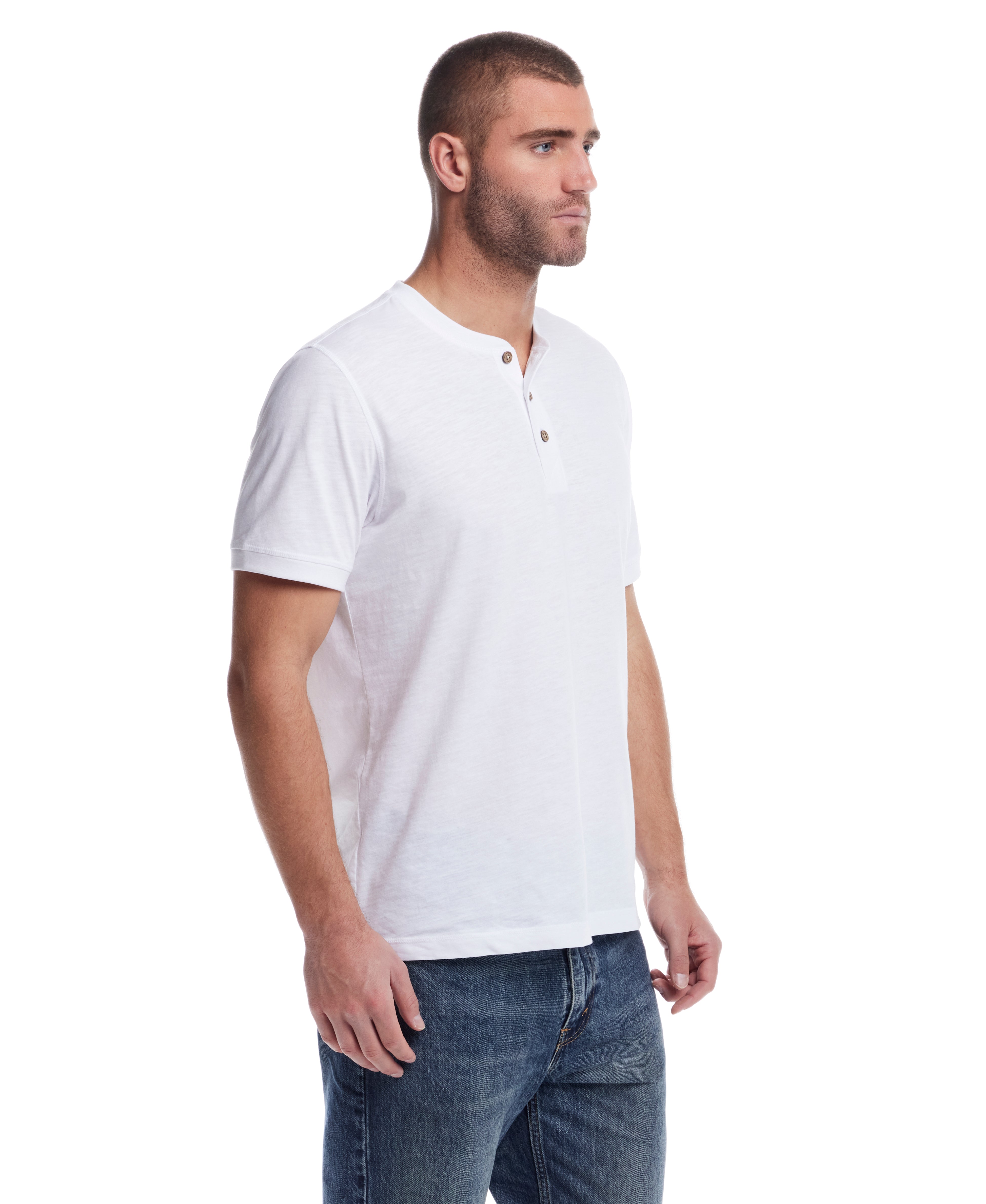 Short Sleeve Melange Henley in Bright White