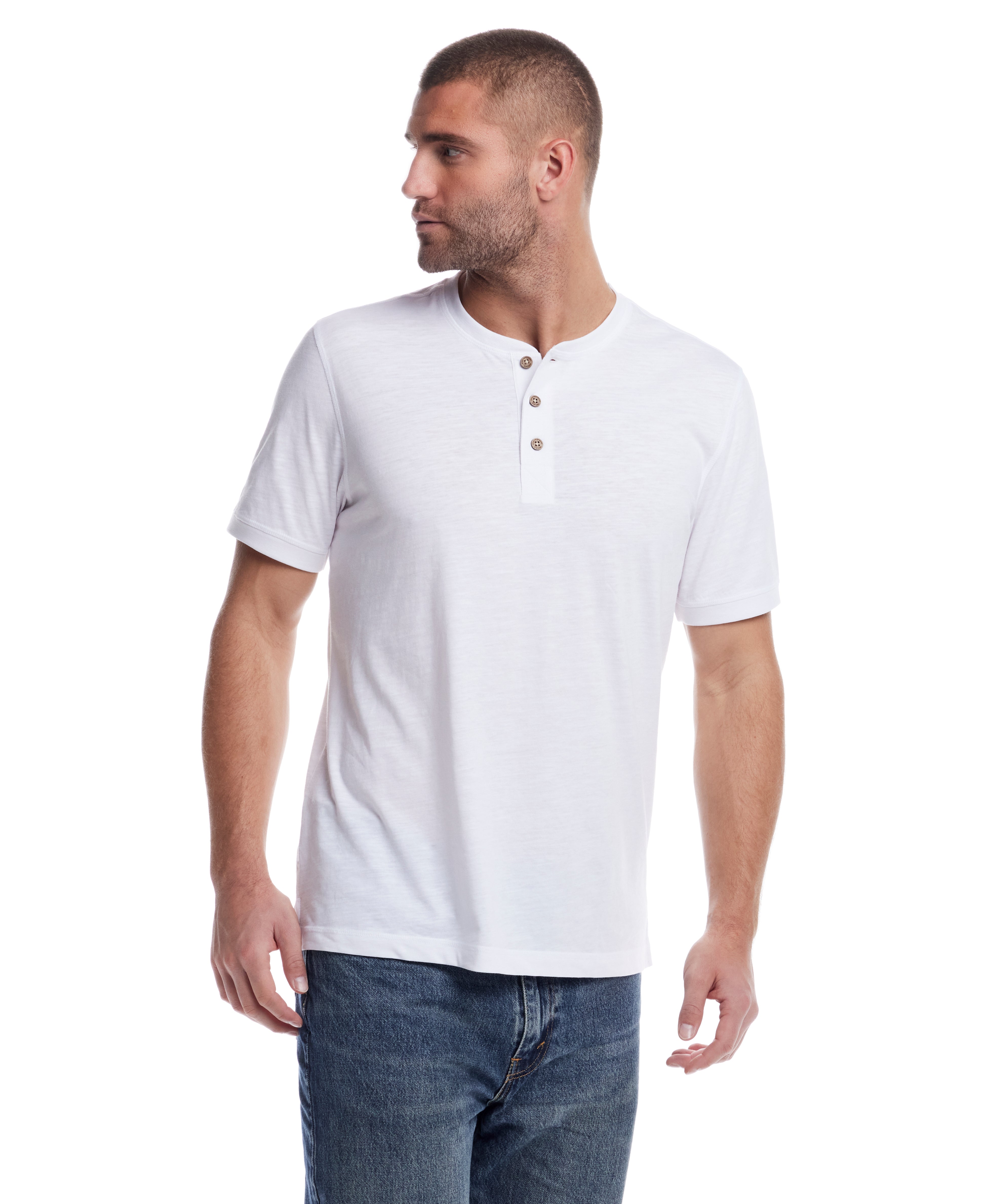 Short Sleeve Melange Henley in Bright White