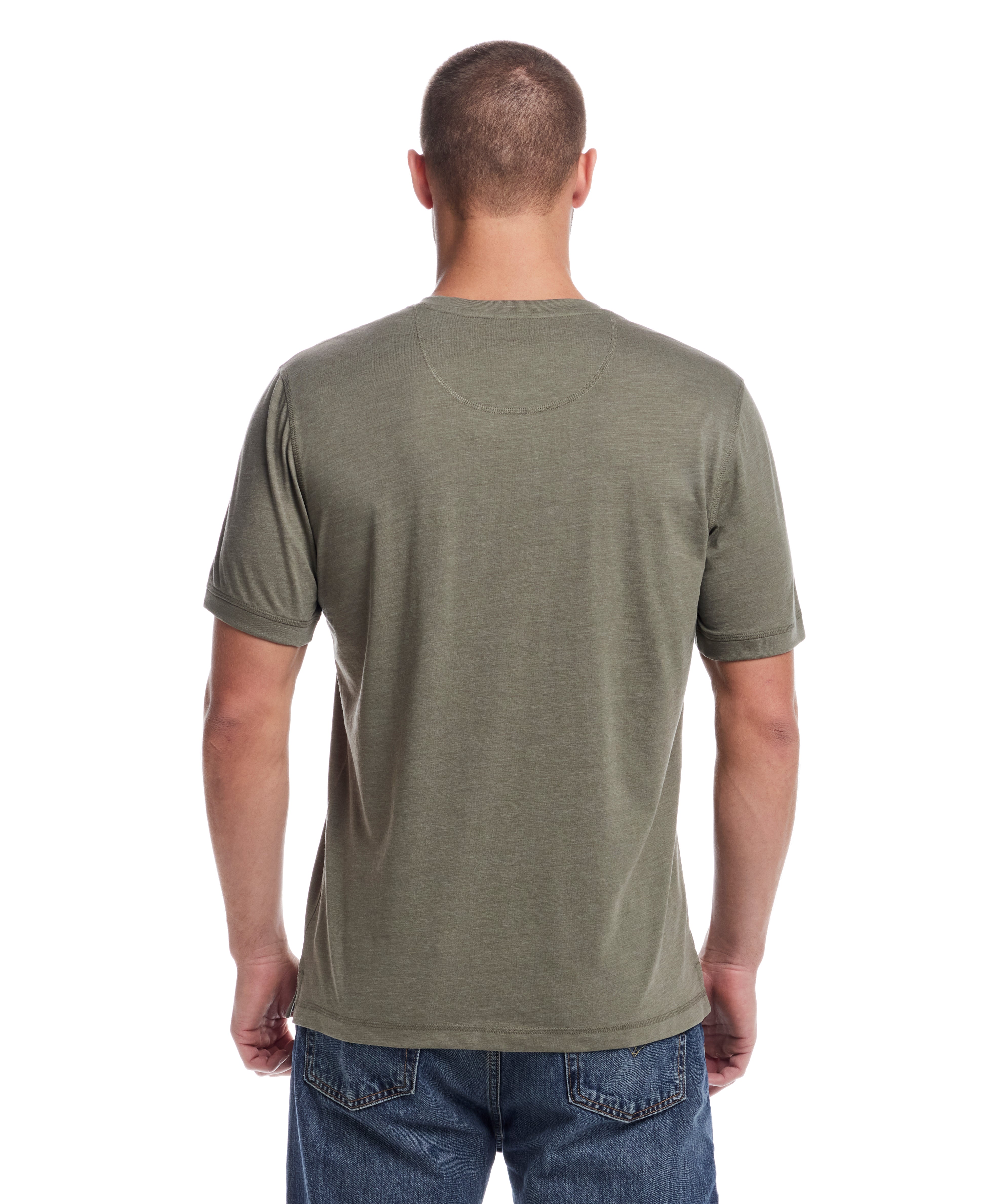 Short Sleeve Melange Henley In Olive