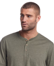 Short Sleeve Melange Henley In Olive