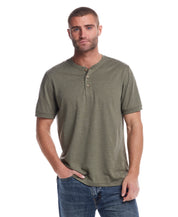 Short Sleeve Melange Henley In Olive