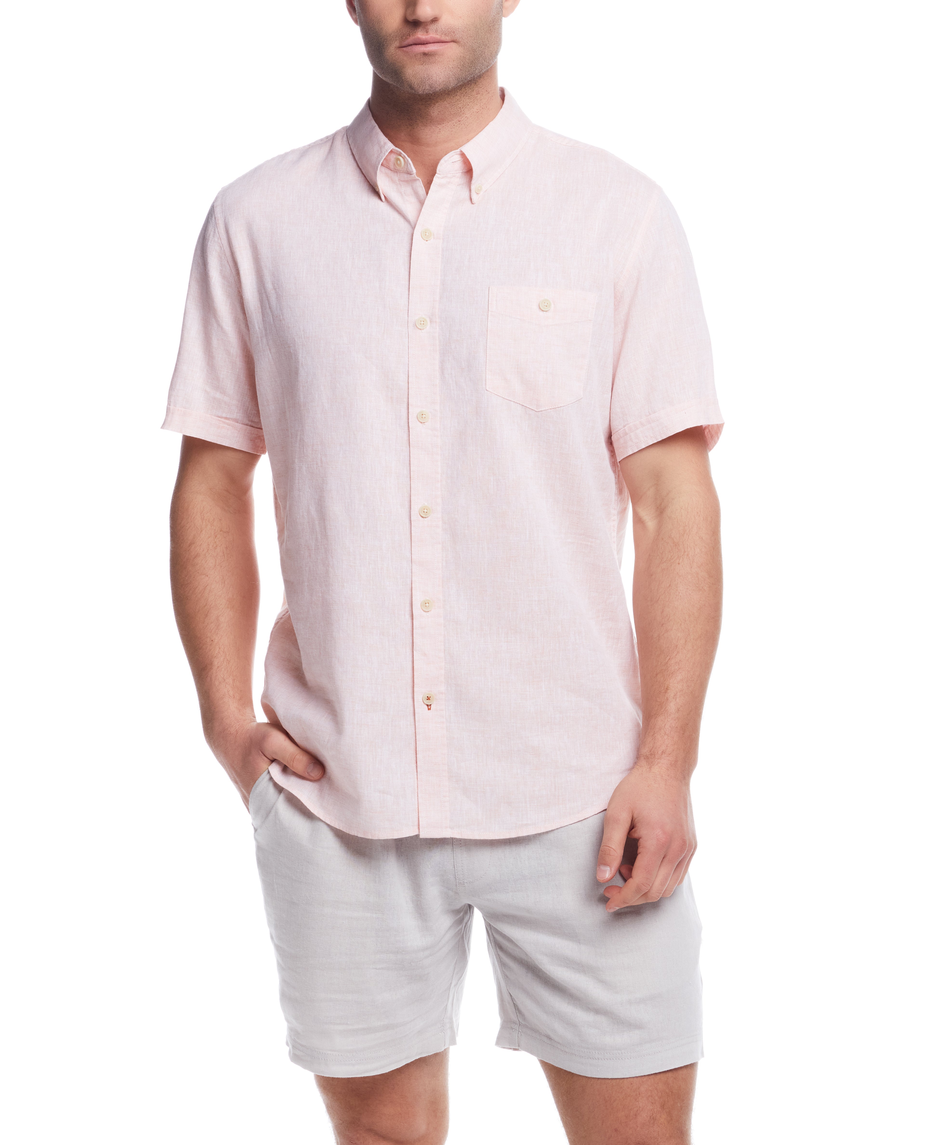 Short Sleeve Solid Linen Cotton In Tangerine