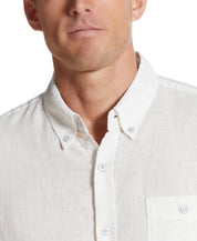 Short Sleeve Solid Linen Cotton in Bright White