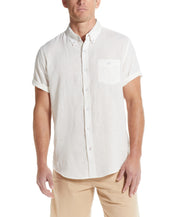 Short Sleeve Solid Linen Cotton in Bright White