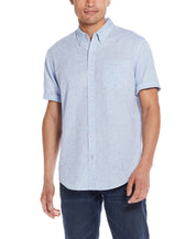 Short Sleeve Solid Linen Cotton in Cendre Blue