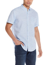 Short Sleeve Solid Linen Cotton in Cendre Blue