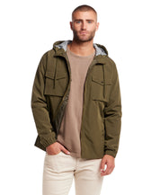 Poly Memory Safari Jacket with Hood in Winter Moss