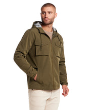 Poly Memory Safari Jacket with Hood in Winter Moss