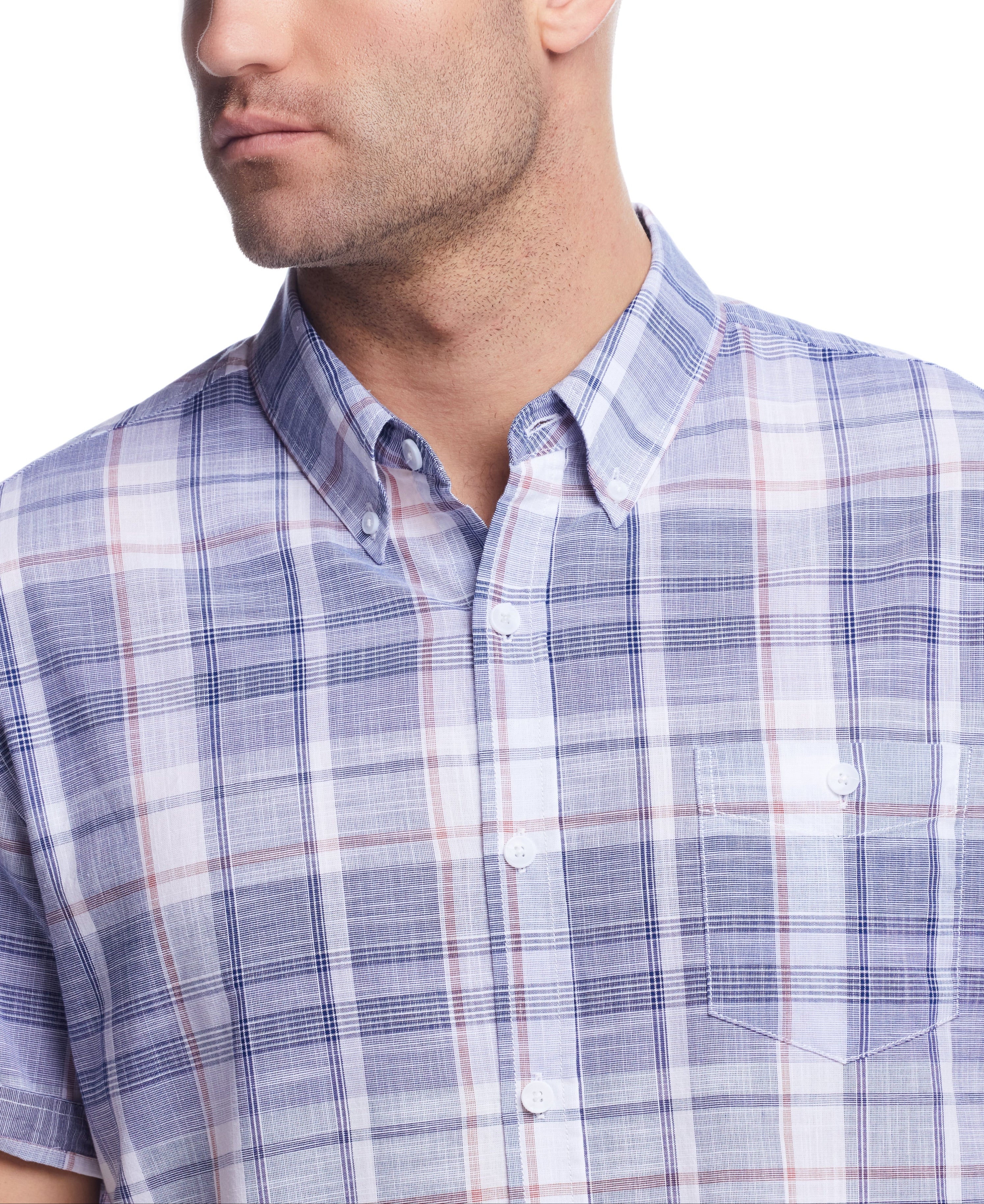 Short Sleeve End-On-End Plaid In Poseidon Blue