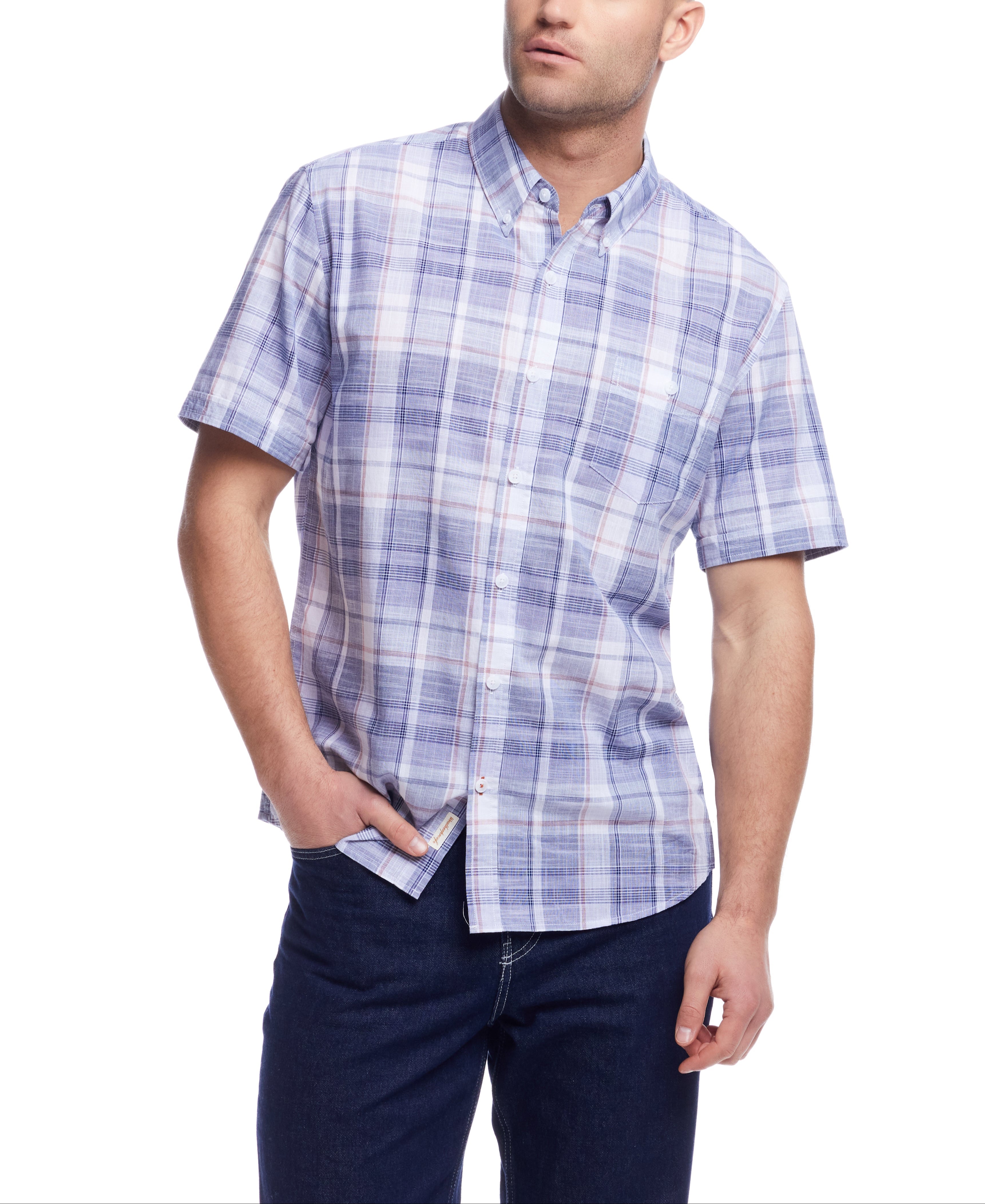 Short Sleeve End-On-End Plaid In Poseidon Blue