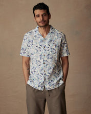 Short Sleeve Linen Cotton Camp Shirt in Fjord Blue