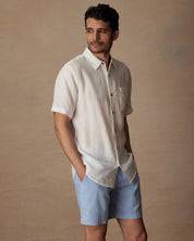 Short Sleeve Linen Shirt in White