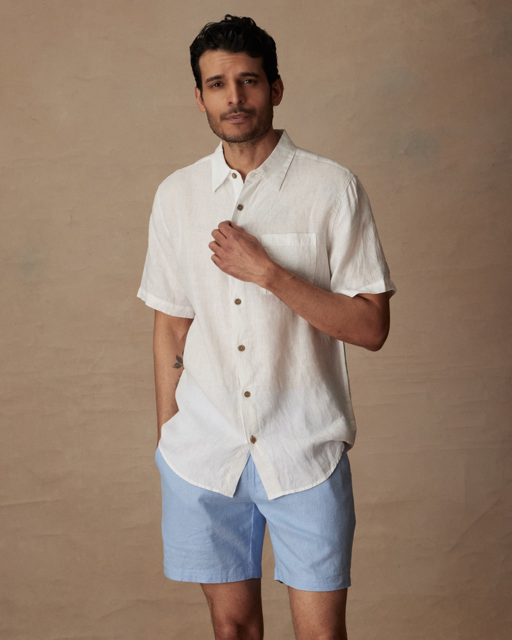 Short Sleeve Linen Shirt in White