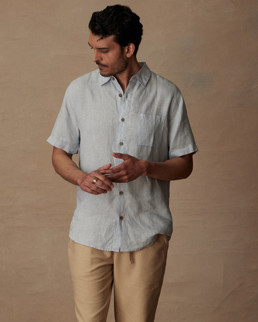 Short Sleeve Linen Shirt in Celestial Blue