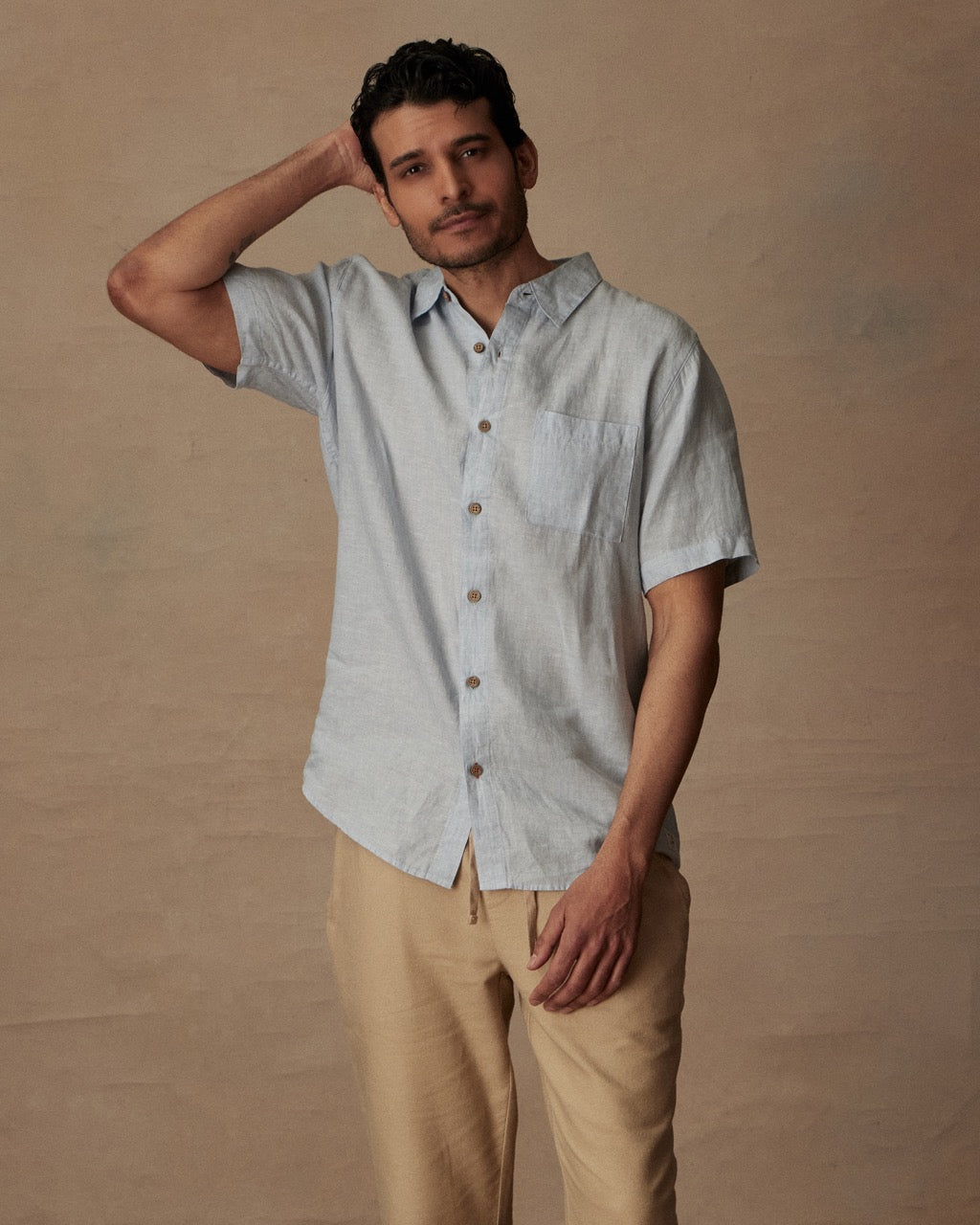 Short Sleeve Linen Shirt in Celestial Blue