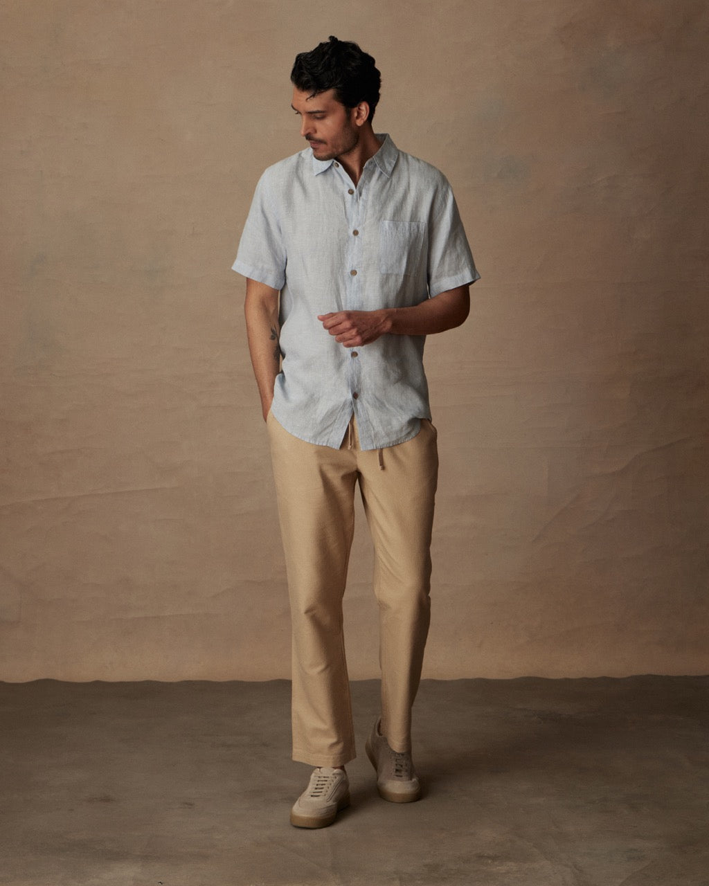 Short Sleeve Linen Shirt in Celestial Blue