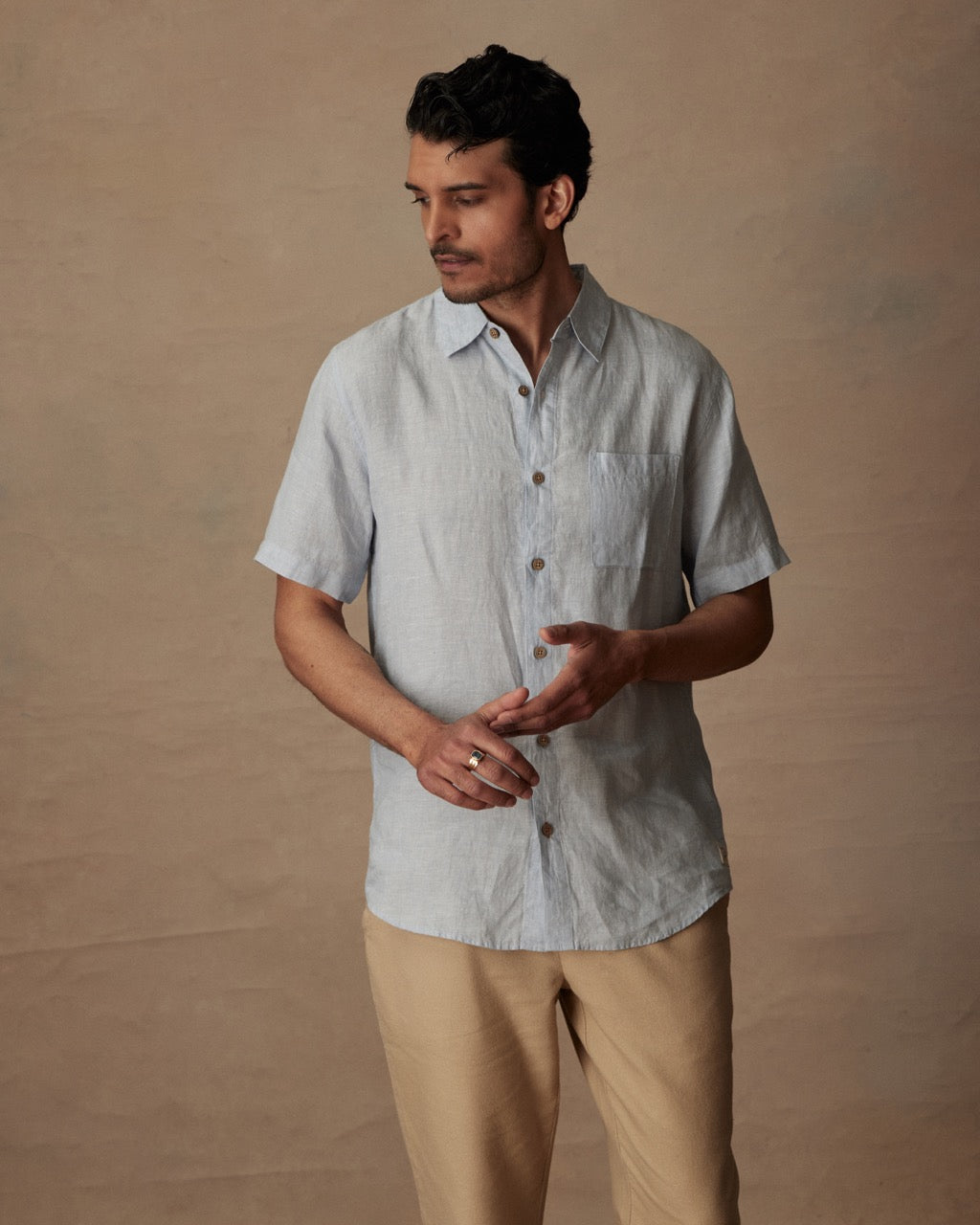 Short Sleeve Linen Shirt in Celestial Blue