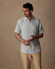 Short Sleeve Linen Shirt in Celestial Blue