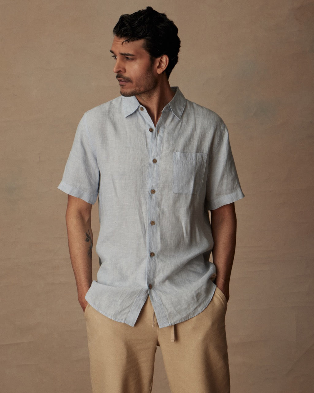 Short Sleeve Linen Shirt in Celestial Blue