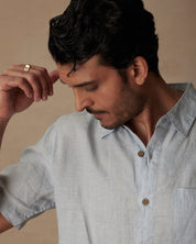 Short Sleeve Linen Shirt in Celestial Blue