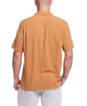 Short Sleeve Cotton Linen Airtex Shirt in Biscuit