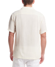 Short Sleeve Cotton Linen Airtex Shirt in Cream