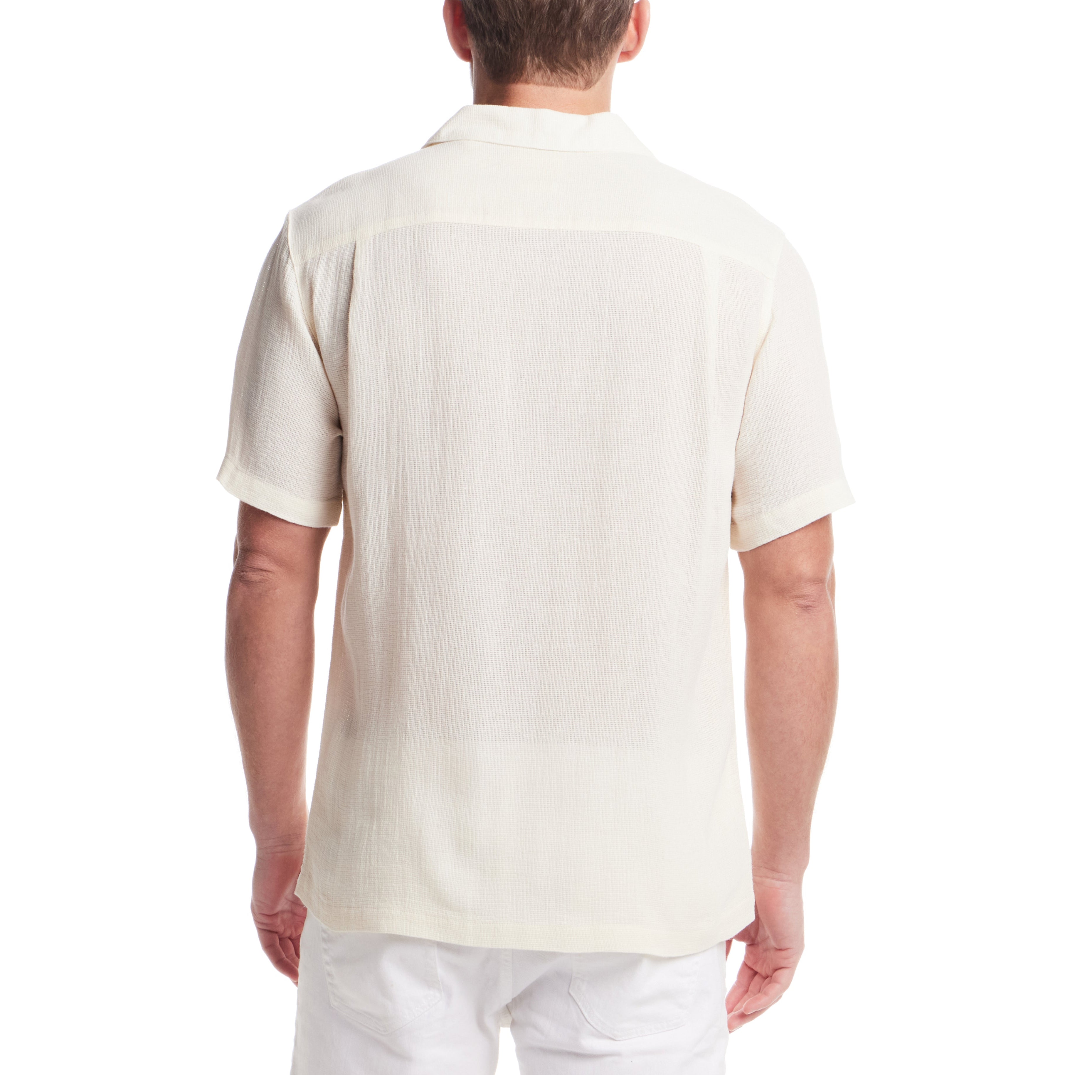 Short Sleeve Cotton Linen Airtex Shirt in Cream