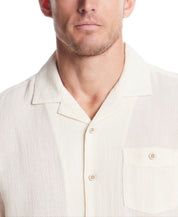 Short Sleeve Cotton Linen Airtex Shirt in Cream