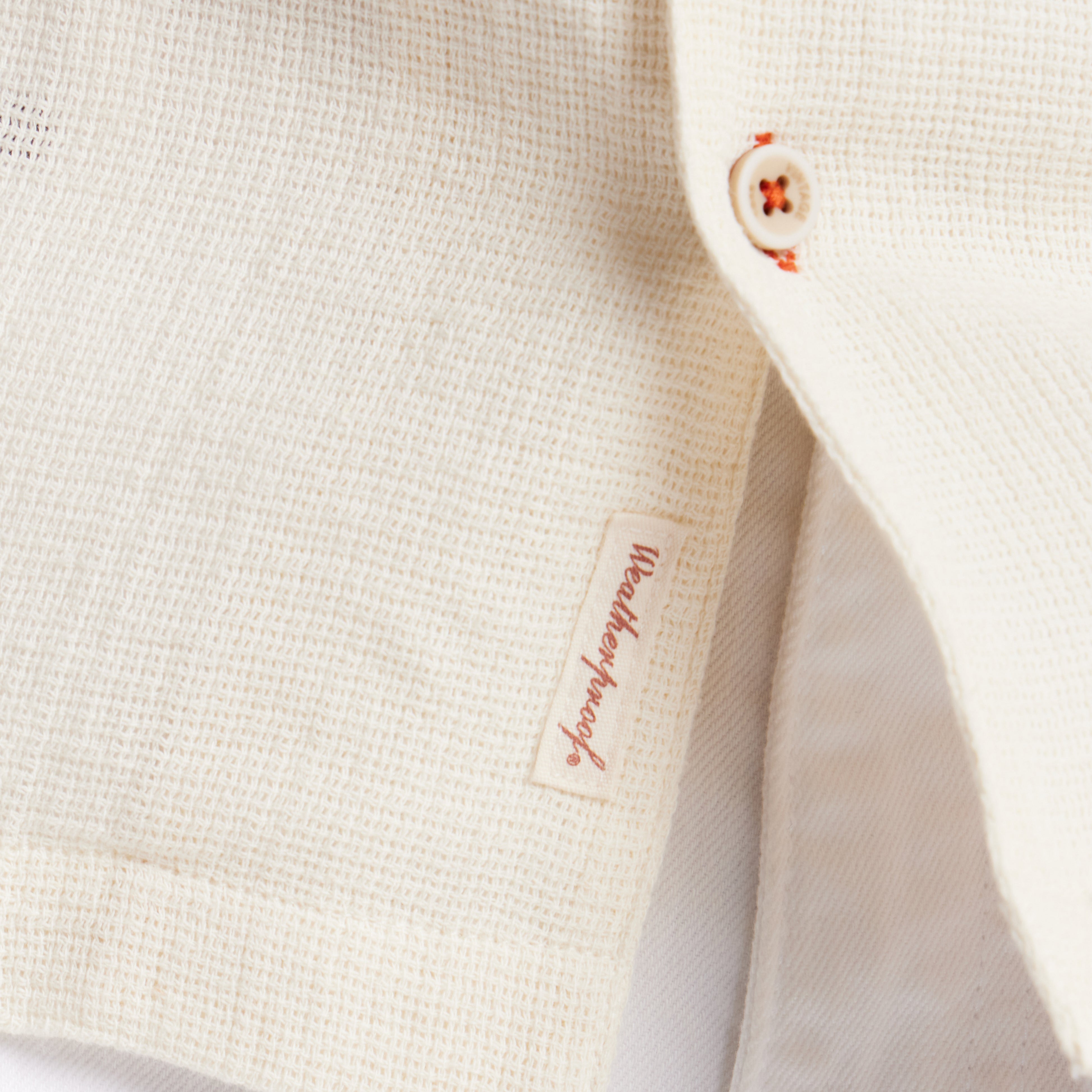 Short Sleeve Cotton Linen Airtex Shirt in Cream