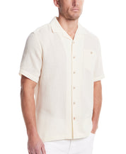 Short Sleeve Cotton Linen Airtex Shirt in Cream