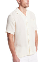 Short Sleeve Cotton Linen Airtex Shirt in Cream