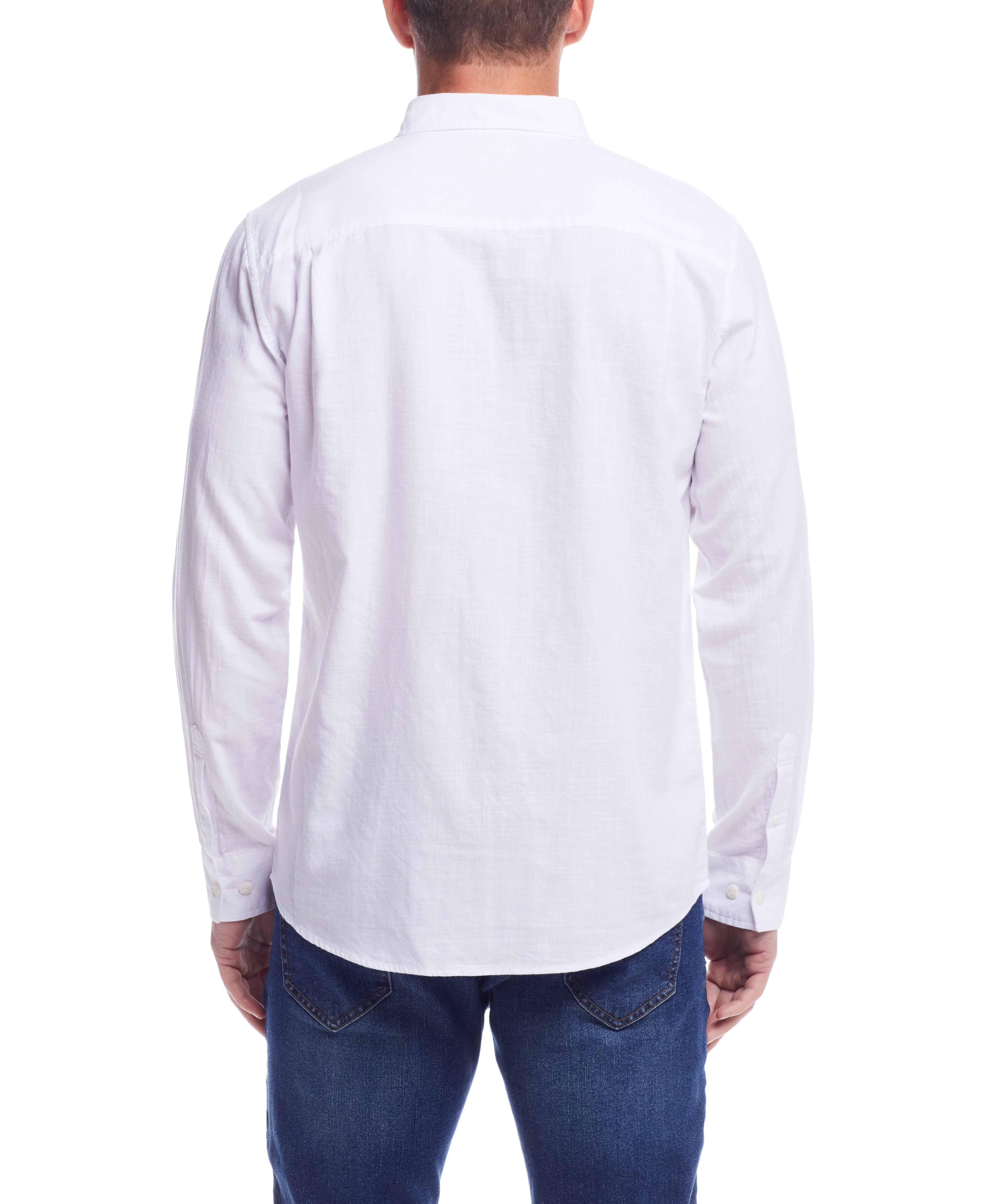 Long Sleeve Solid Cotton Twill Shirt In White