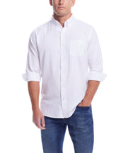 Long Sleeve Solid Cotton Twill Shirt In White