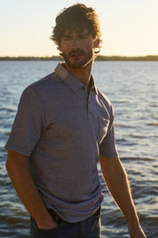 Short Sleeve Twill Polo in Peacoat Navy