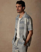 Jacquard Resort Shirt in Cream/Navy