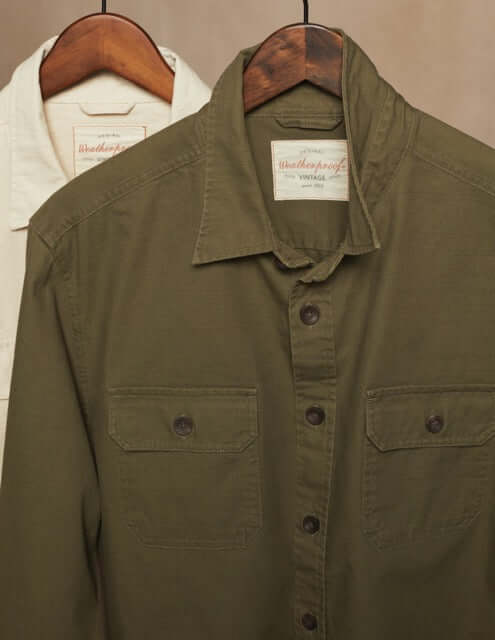 Slub Canvas Work Shirt In Dark Olive